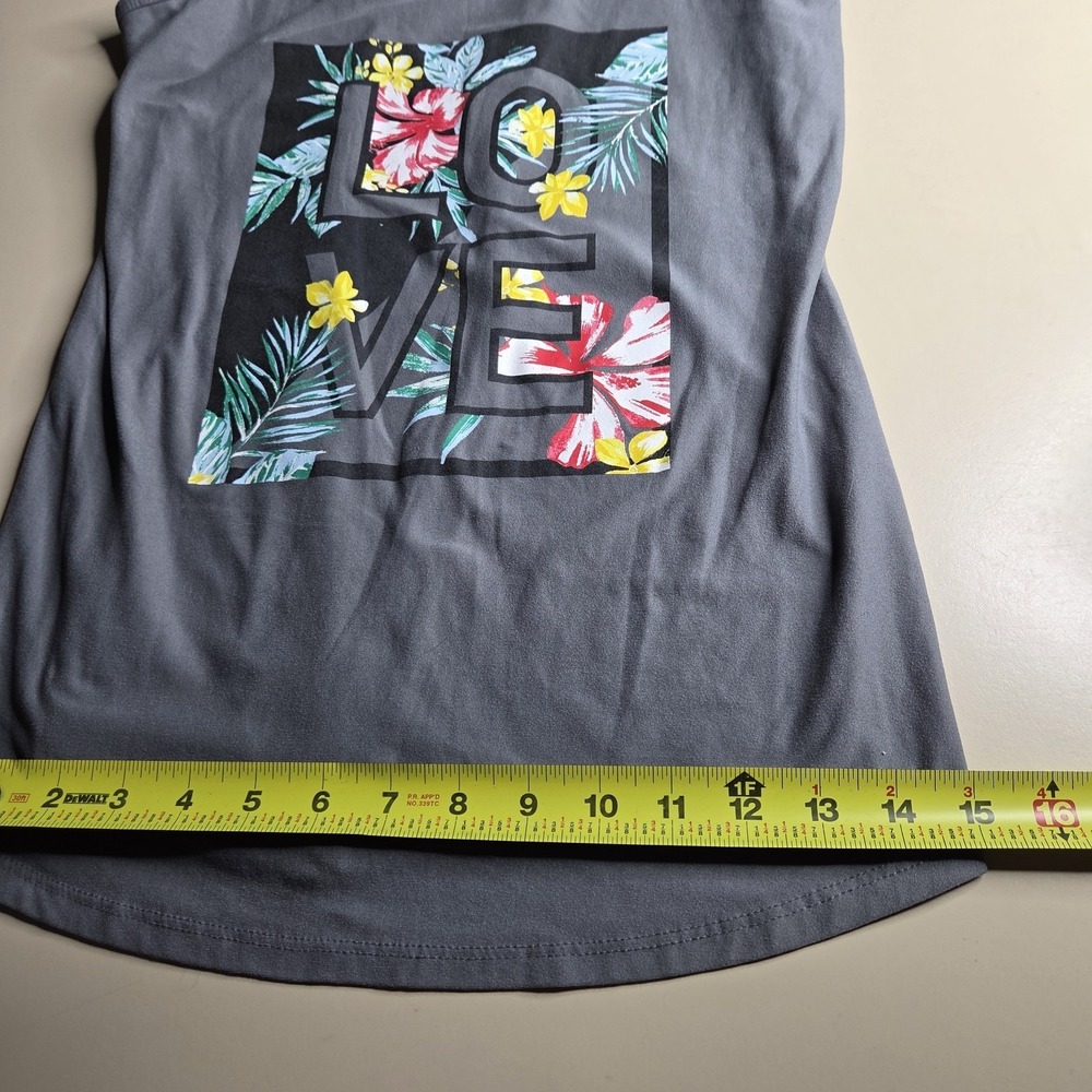 No Boundaries XL Love Graphic Tank Top Floral Tropical Grey Stretch Juniors... - Picture 3 of 7
